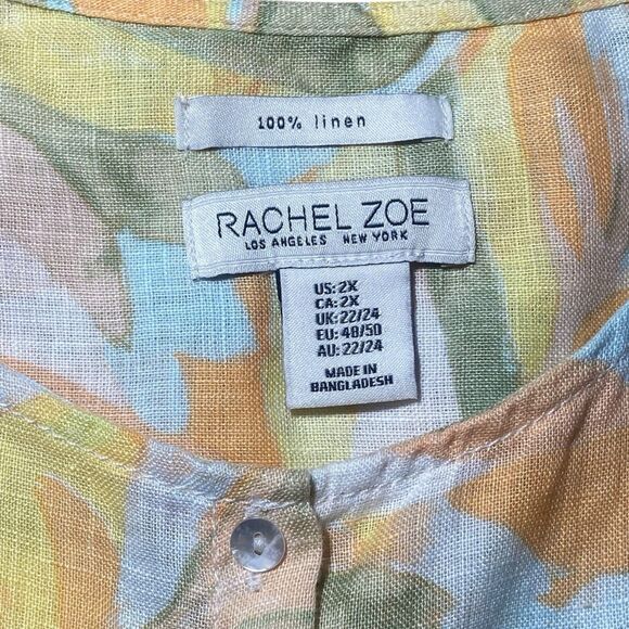 Rachel Zoe Linen Button Down Tunic Shirt Blouse Plus Size 2X Roll Tab Sleeves - Picture 7 of 7